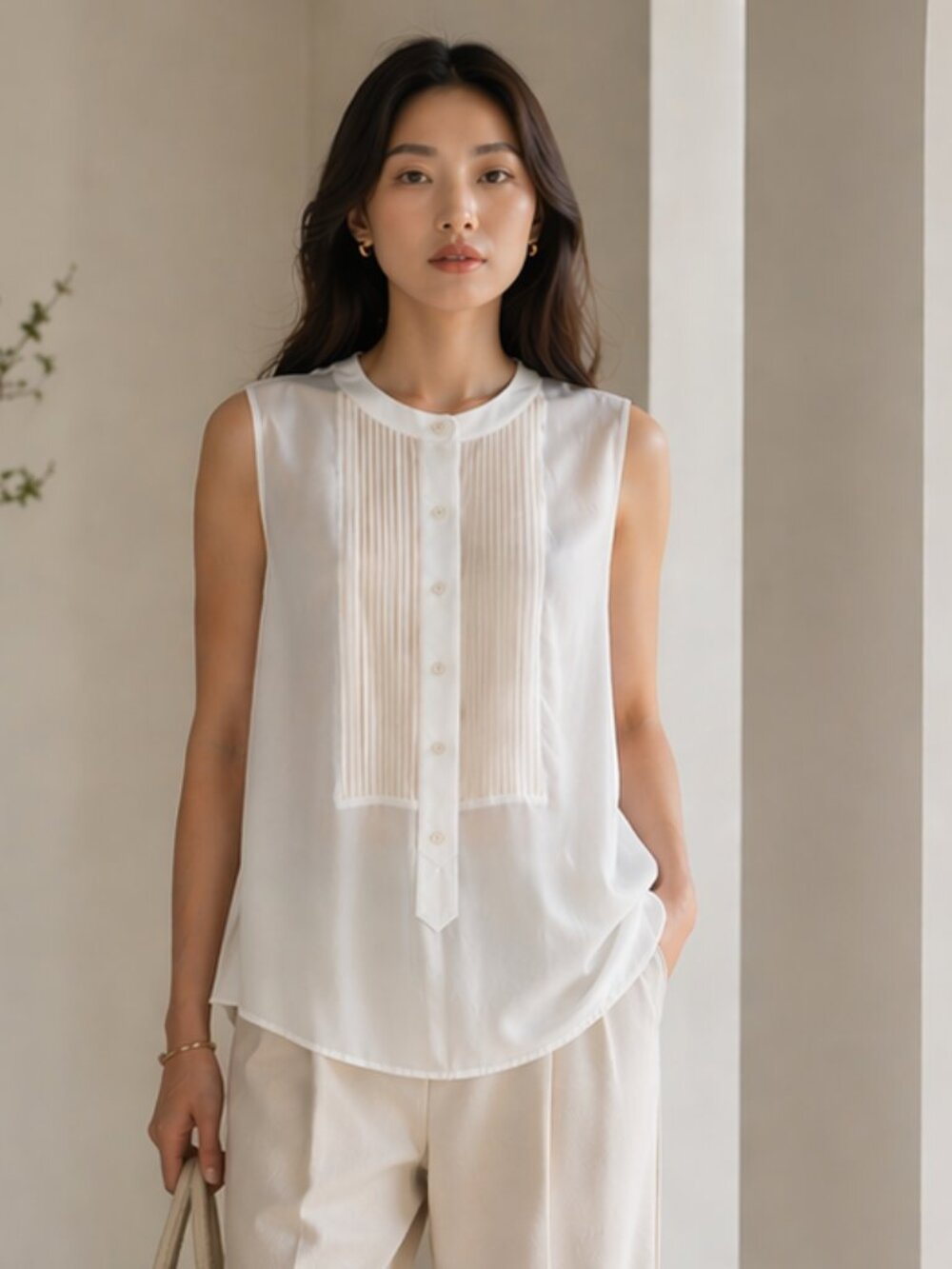 Vince Sleeveless Silk Blouse Size Small Semi Sheer Button Up Dressy Chic Top